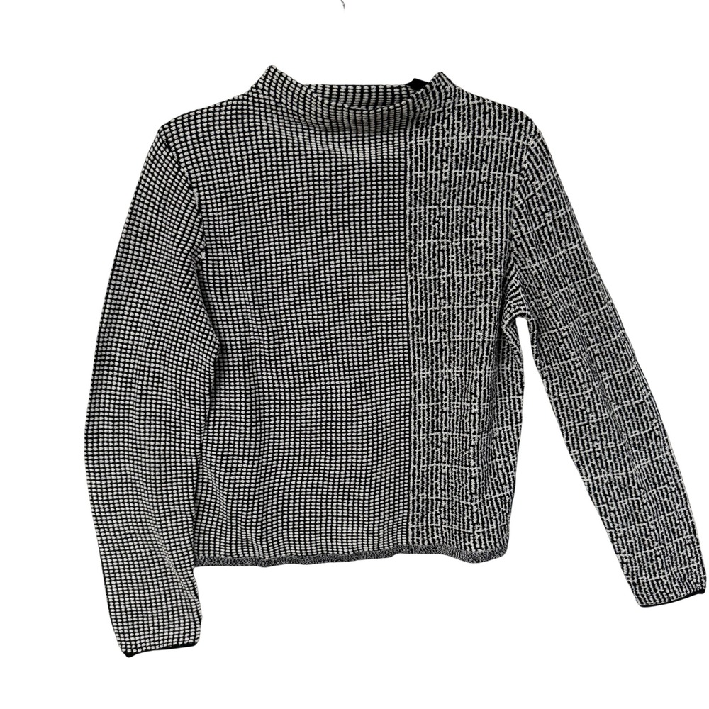 NIC+ZOE Black Cream Mixed Pattern Mock Neck Knit Sweater F241144 Medium NEW